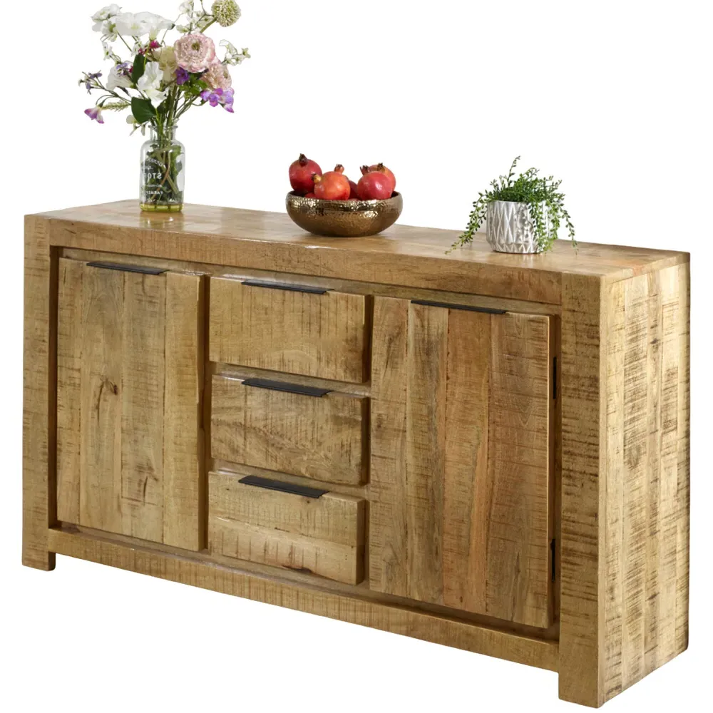 Surrey Large Sideboard with 2 Doors 3 Drawers - Brown, Solid Wood