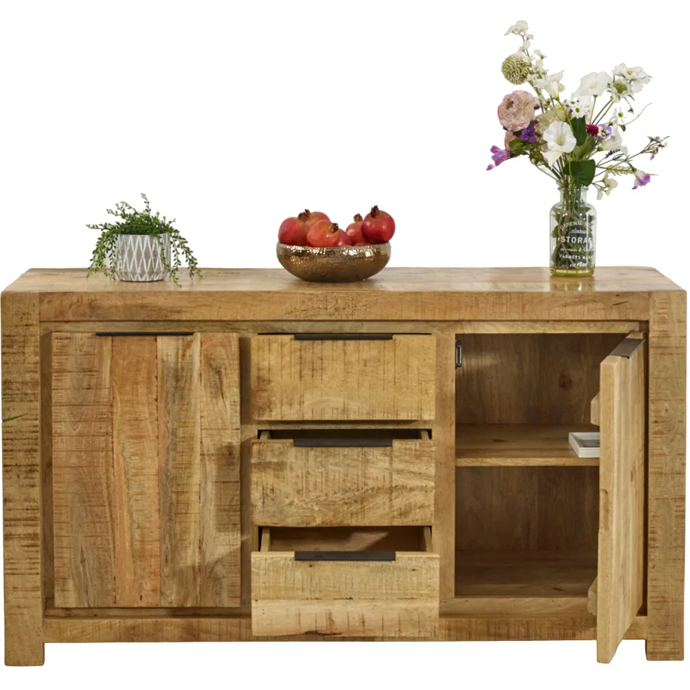 Surrey Large Sideboard with 2 Doors 3 Drawers - Brown, Solid Wood