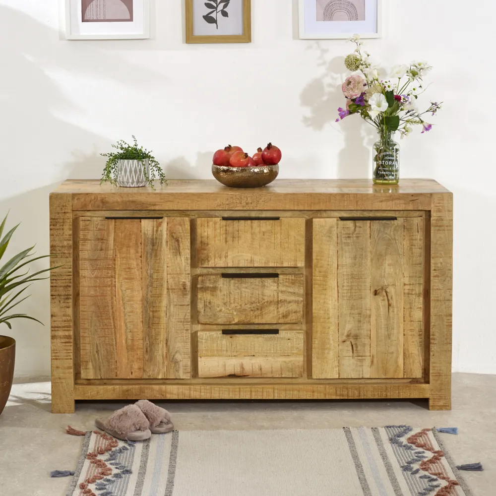 Surrey Large Sideboard with 2 Doors 3 Drawers - Brown, Solid Wood