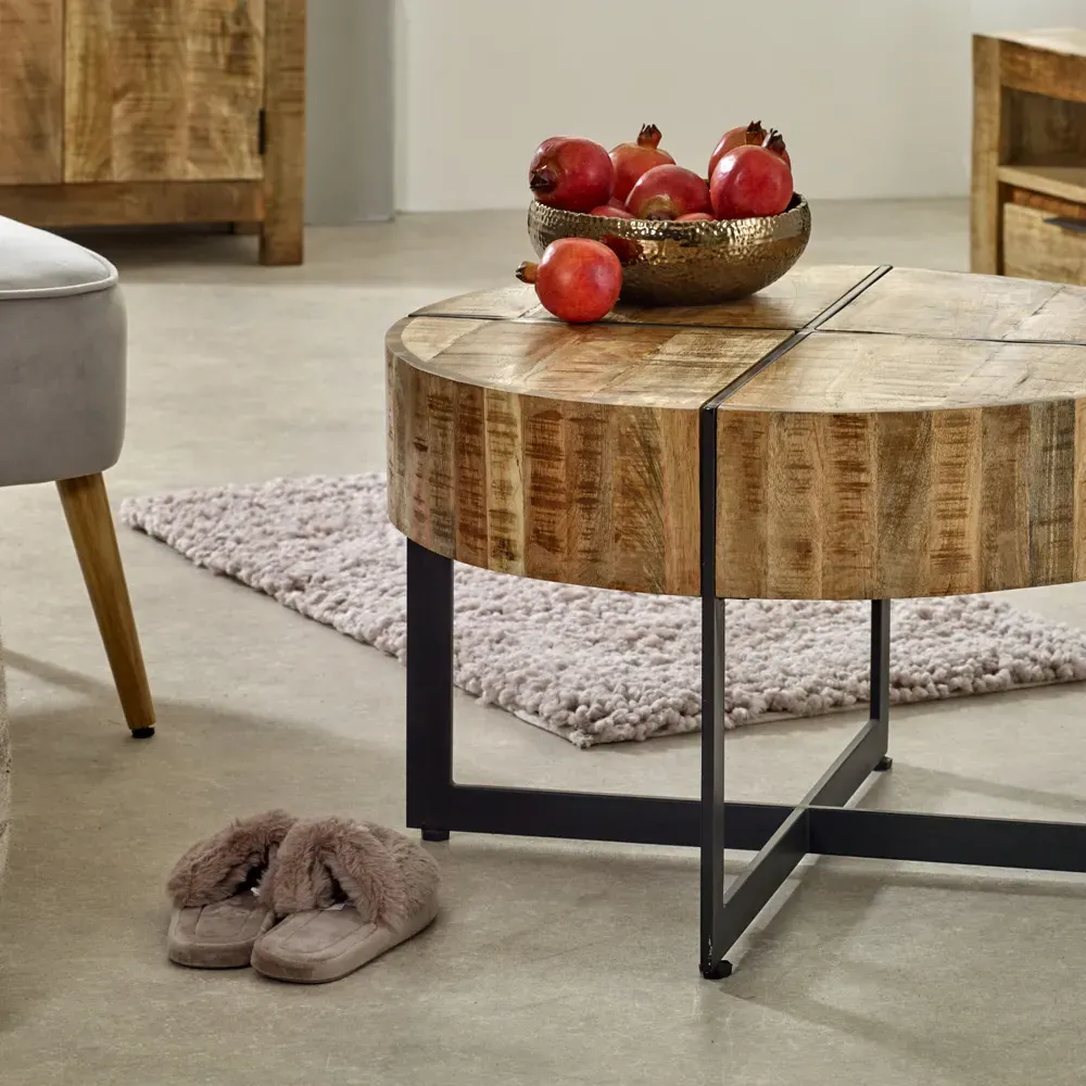 Surrey Metal Legs Coffee Table - Brown, Solid Wood