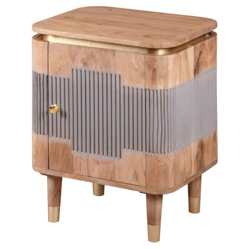 Wilton Single Door Bedside Table - Brown, Acacia Wood