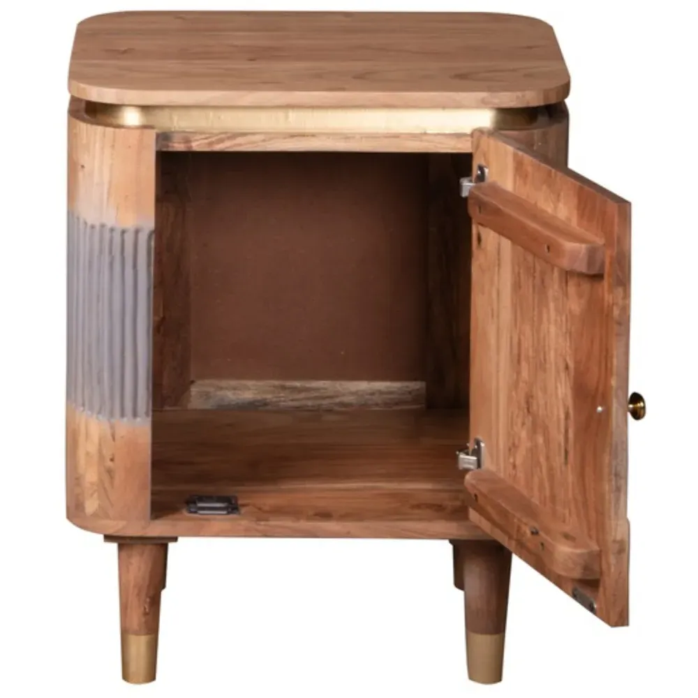 Wilton Single Door Bedside Table - Brown, Acacia Wood