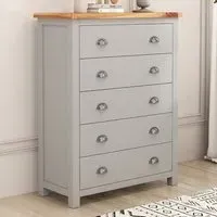 Argenta 5 Drawer Chest of Drawers - Grey, Pine