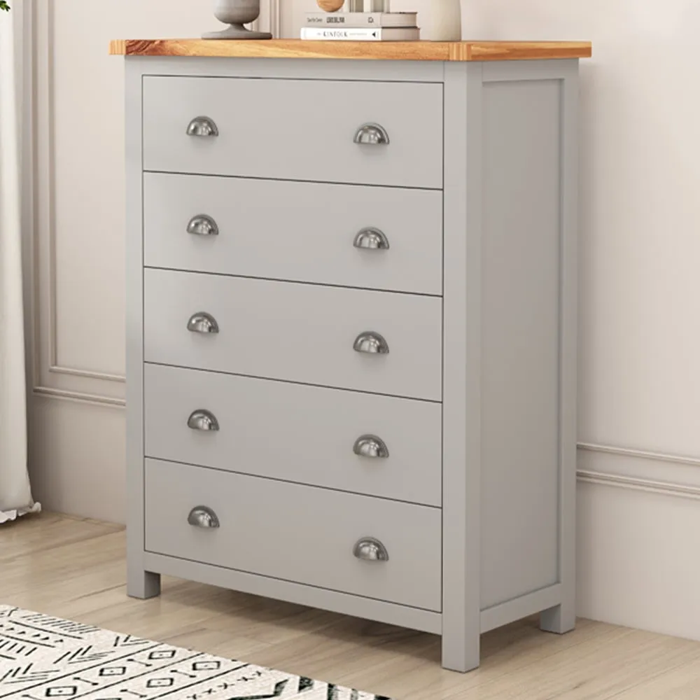 Argenta 5 Drawer Chest of Drawers - Grey, Pine