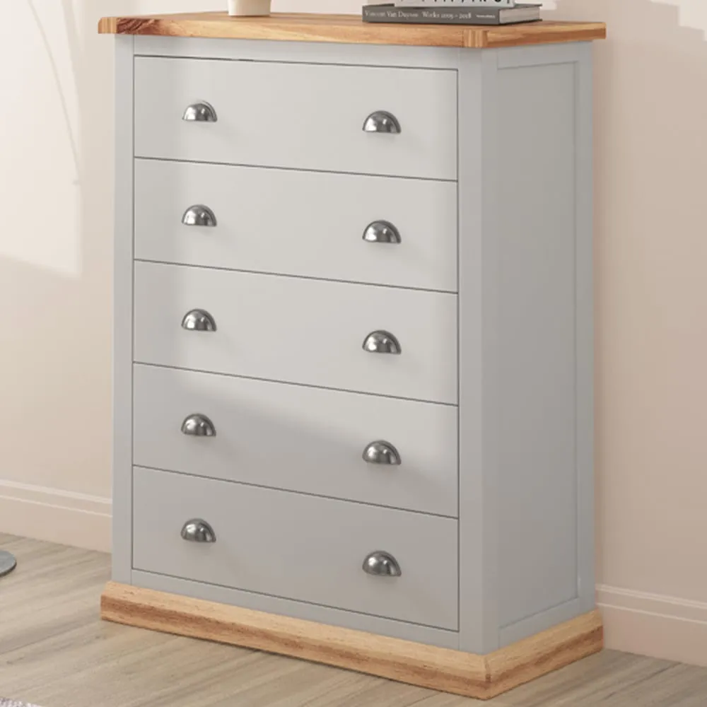 Bomporto 5 Drawer Chest of Drawers - Grey, Pine