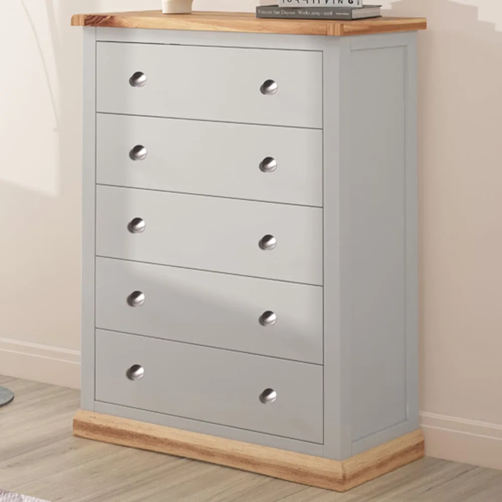 Bomporto 5 Drawer Chest of Drawers - Grey, Pine image