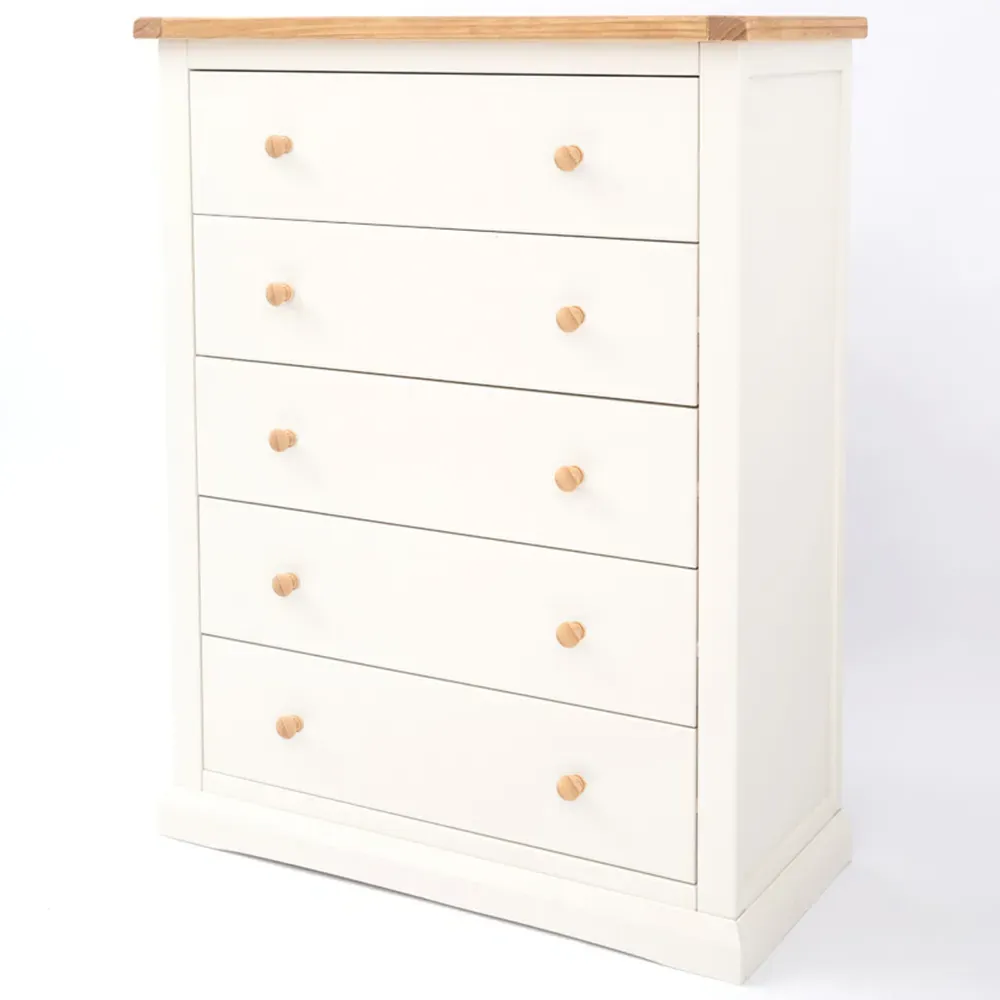 Castelli 5 Drawer Chest of Drawers - White, Pine Wood