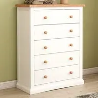 Castelli 5 Drawer Chest of Drawers - White, Pine Wood