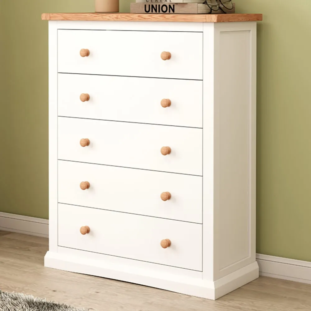 Castelli 5 Drawer Chest of Drawers - White, Pine Wood image