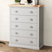 Loreo 5 Drawer Chest of Drawers - Grey, Pine