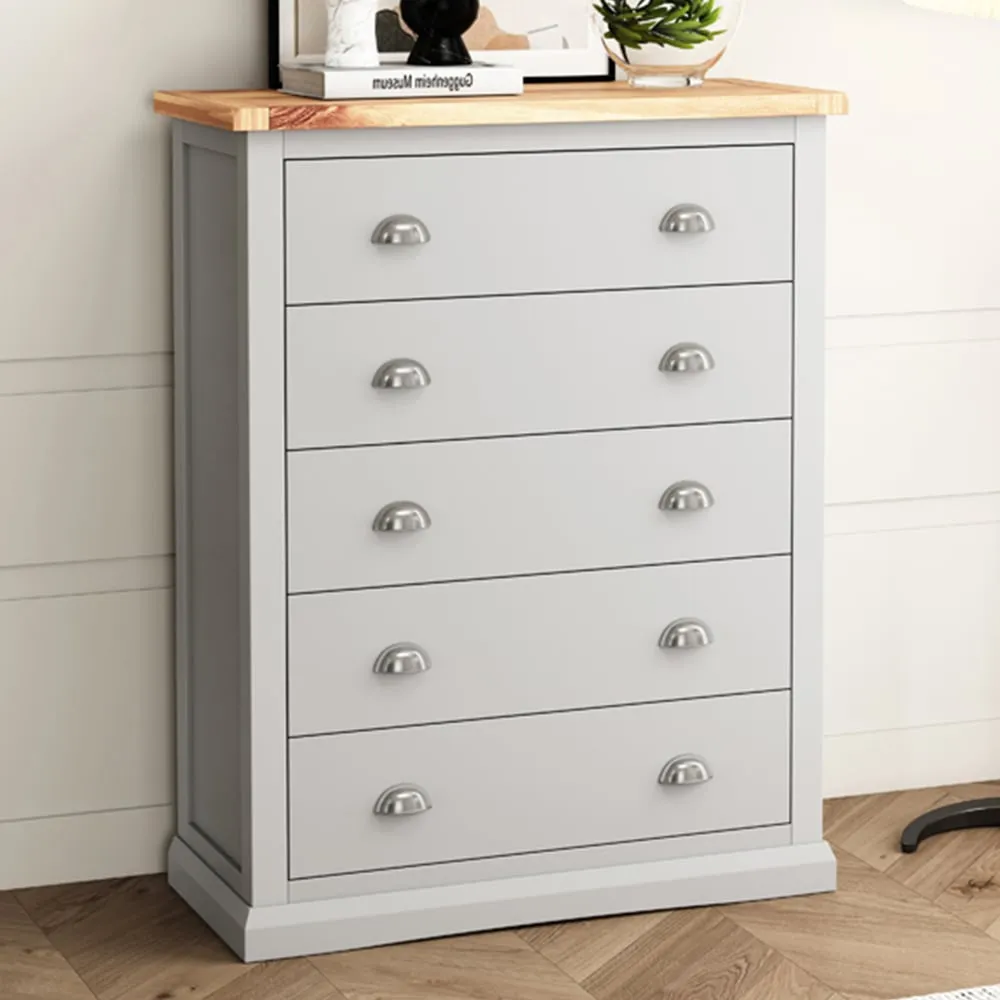 Loreo 5 Drawer Chest of Drawers - Grey, Pine image