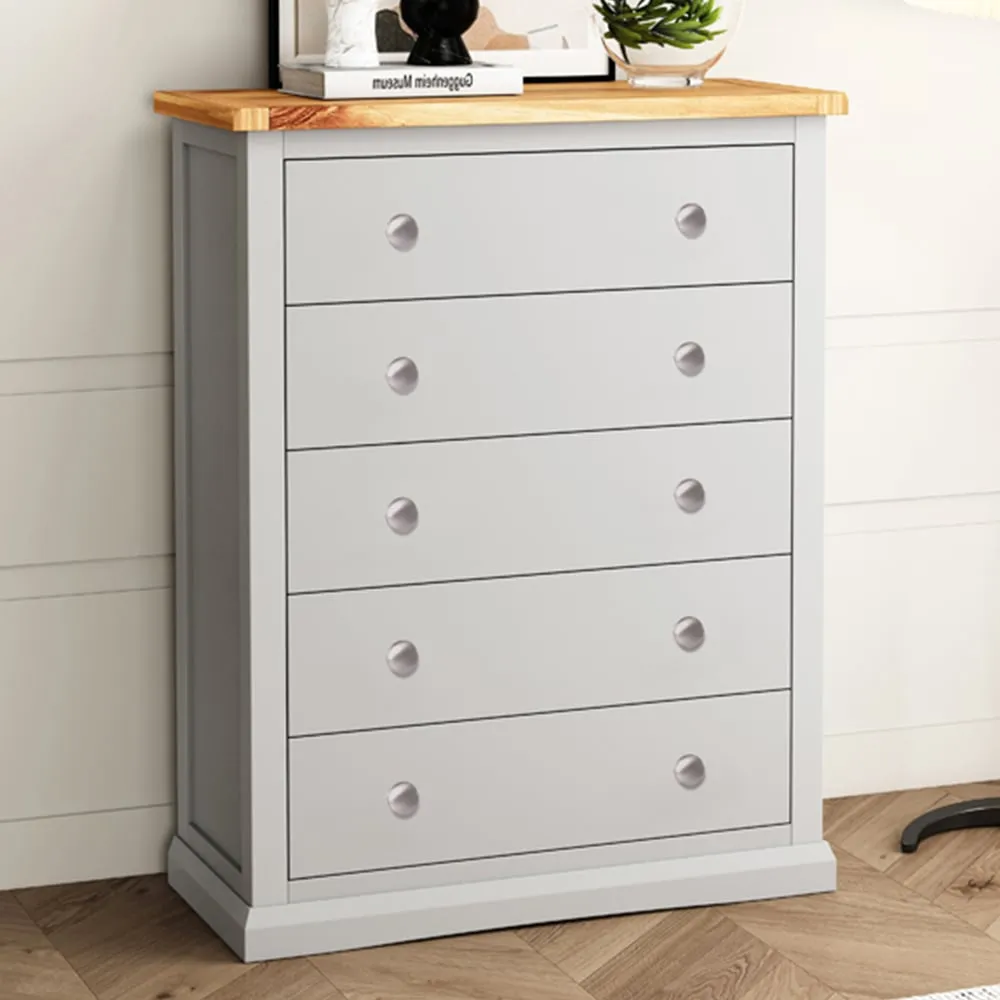 Loreo 5 Drawer Chest of Drawers - Grey, Pine image