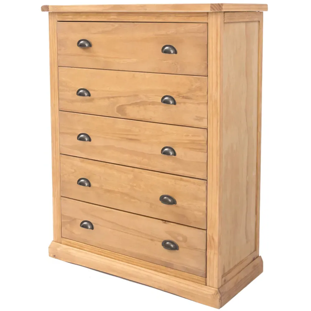Lucca 5 Drawer Chest of Drawers - Brown, Pine