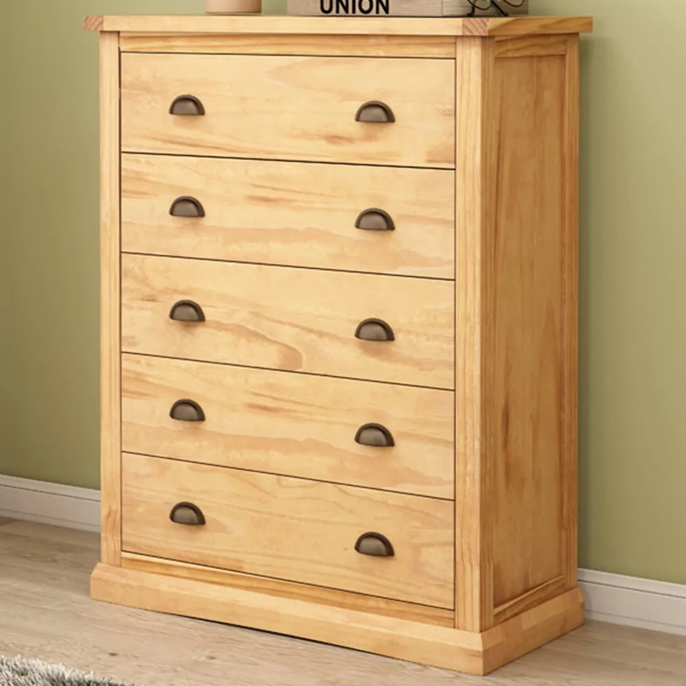 Lucca 5 Drawer Chest of Drawers - Brown, Pine image