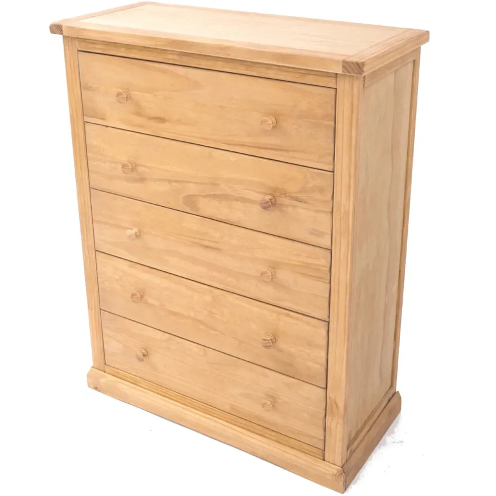 Lucca 5 Drawer Chest of Drawers - Brown, Pine Wood