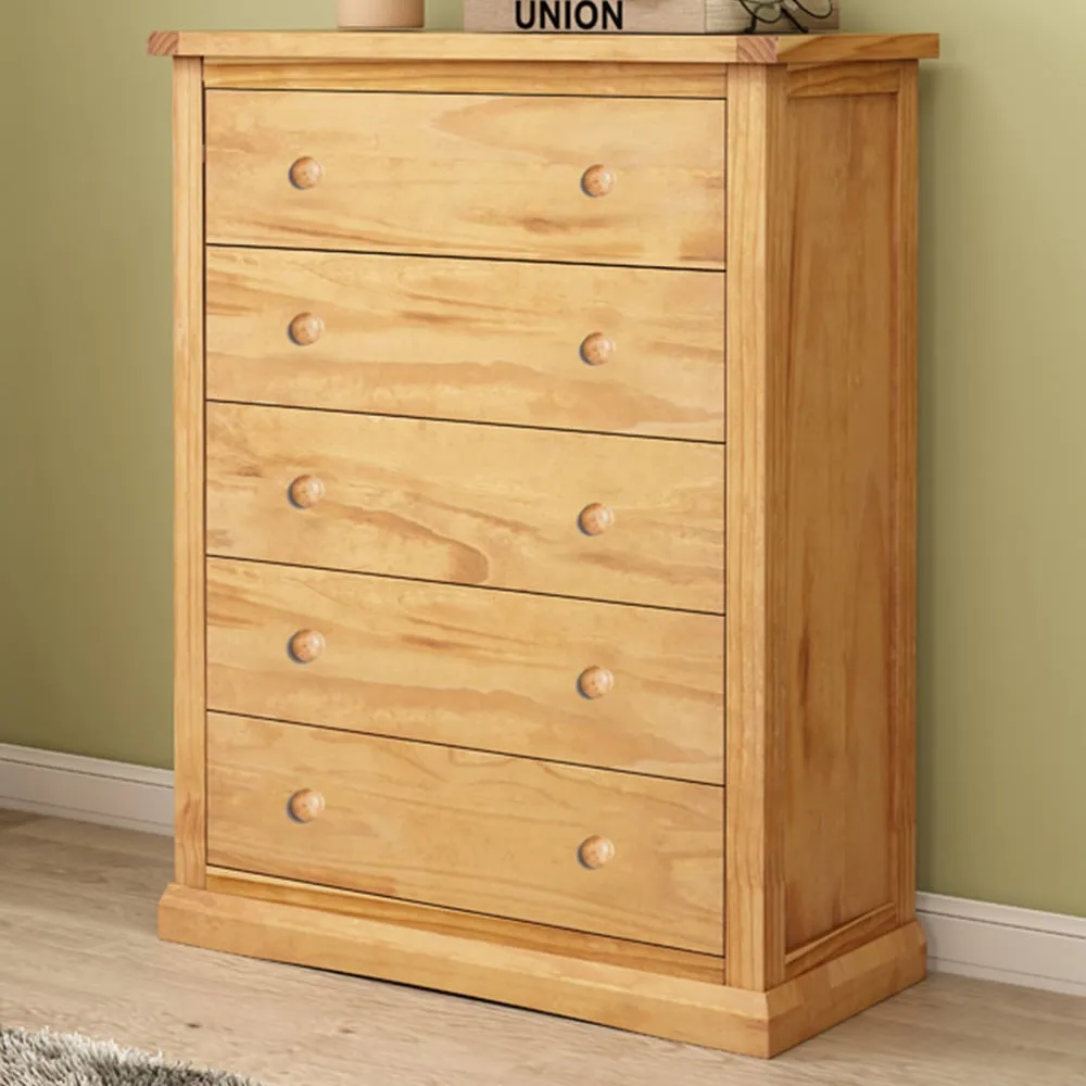 Lucca 5 Drawer Chest of Drawers - Brown, Pine Wood