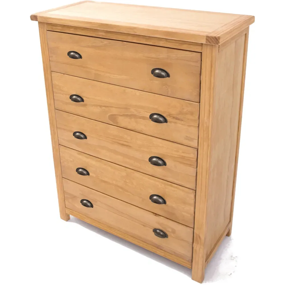 Lugo 5 Drawer Chest of Drawers - Brown, Pine