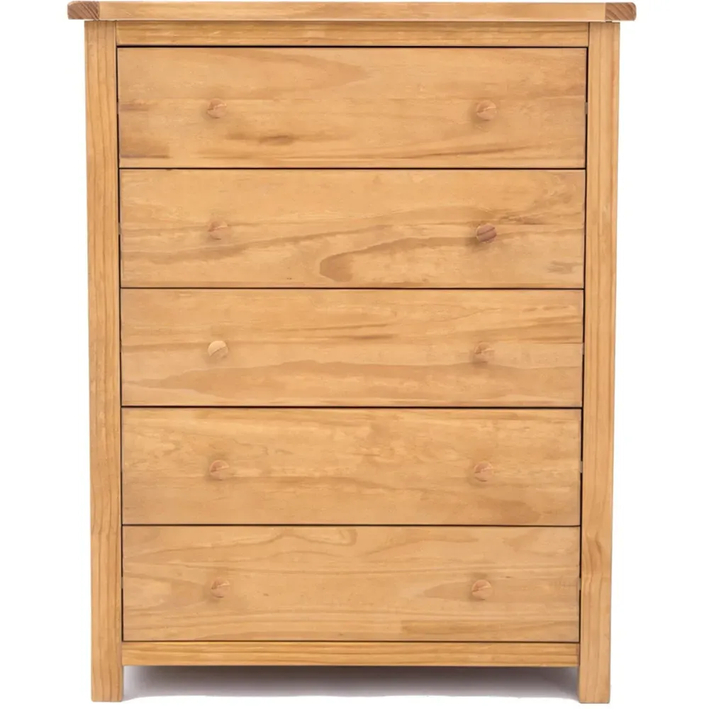 Lugo 5 Drawer Chest of Drawers - Brown, Pine Wood