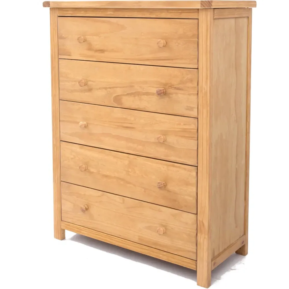 Lugo 5 Drawer Chest of Drawers - Brown, Pine Wood
