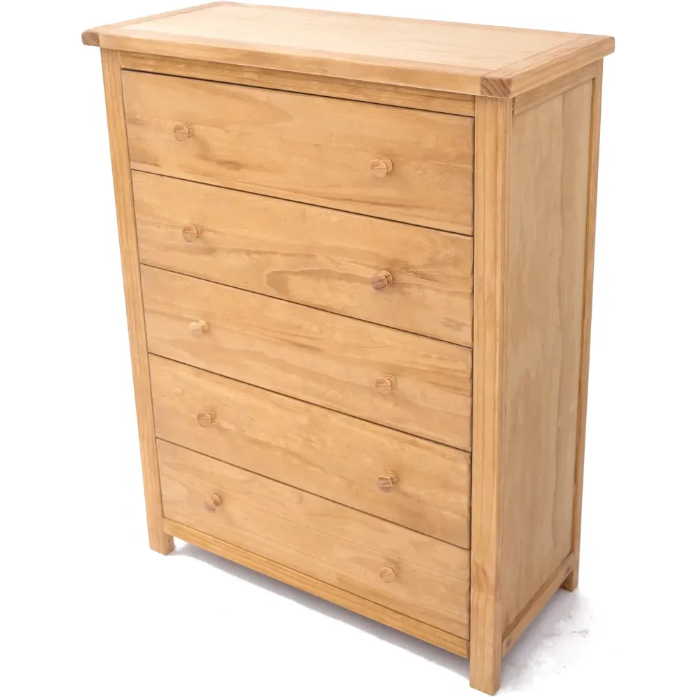 Lugo 5 Drawer Chest of Drawers - Brown, Pine Wood