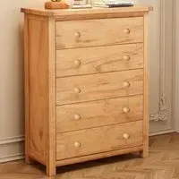 Lugo 5 Drawer Chest of Drawers - Brown, Pine Wood