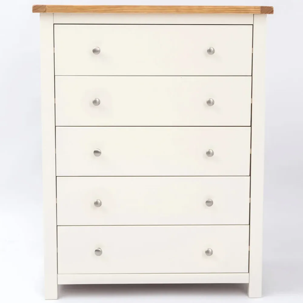 Maggiori 5 Drawer Chest of Drawers - White, Pine