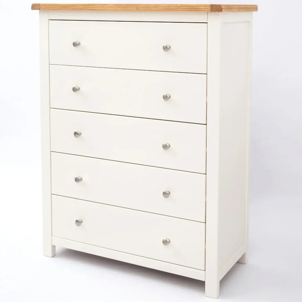 Maggiori 5 Drawer Chest of Drawers - White, Pine