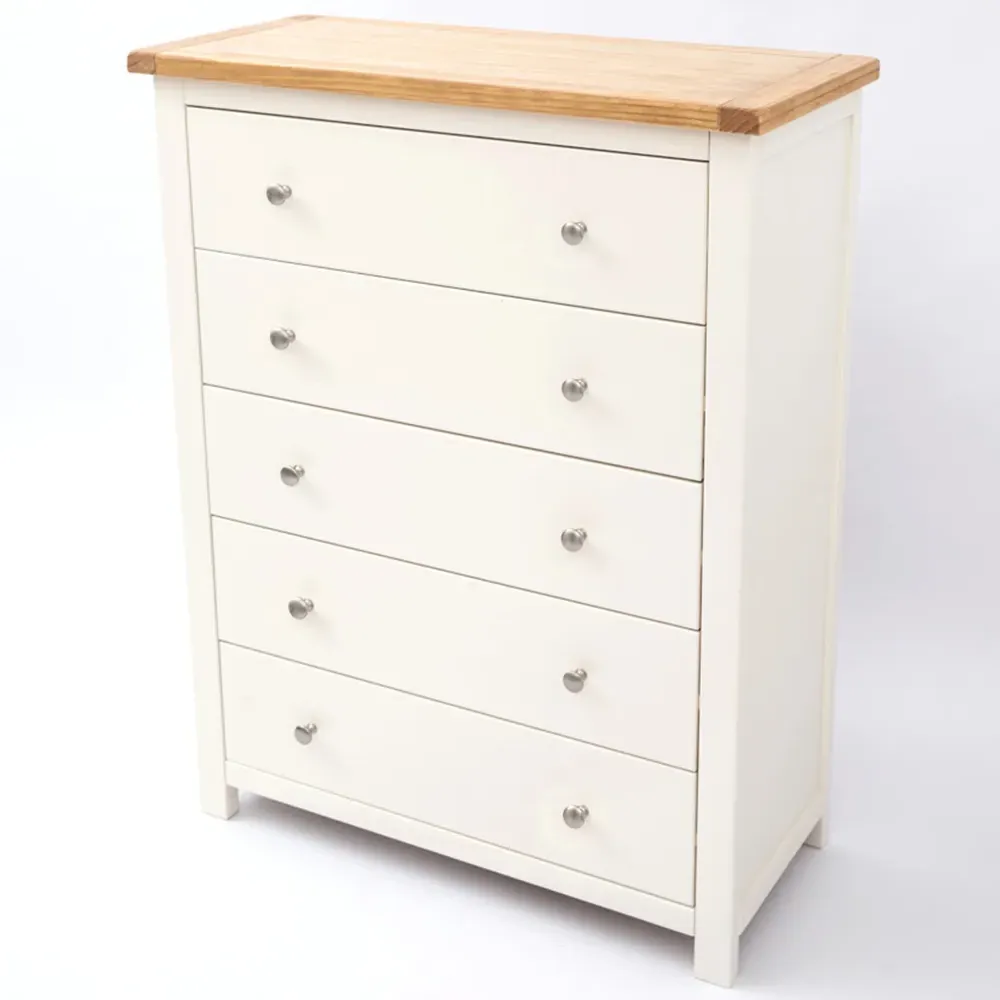 Maggiori 5 Drawer Chest of Drawers - White, Pine