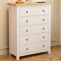 Maggiori 5 Drawer Chest of Drawers - White, Pine