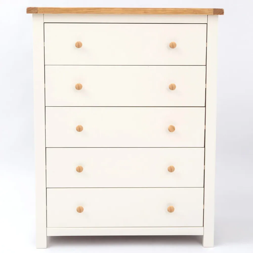Maggiori 5 Drawer Chest of Drawers - White, Pine Wood