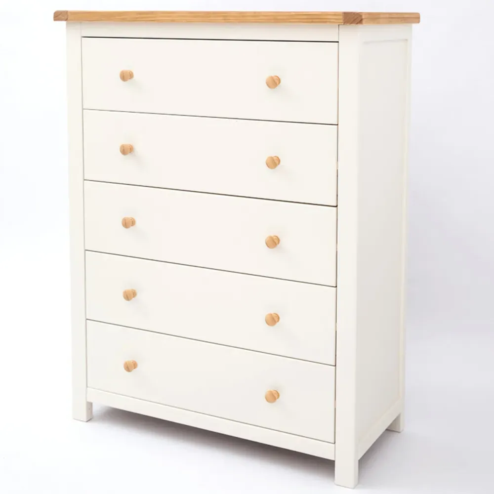 Maggiori 5 Drawer Chest of Drawers - White, Pine Wood