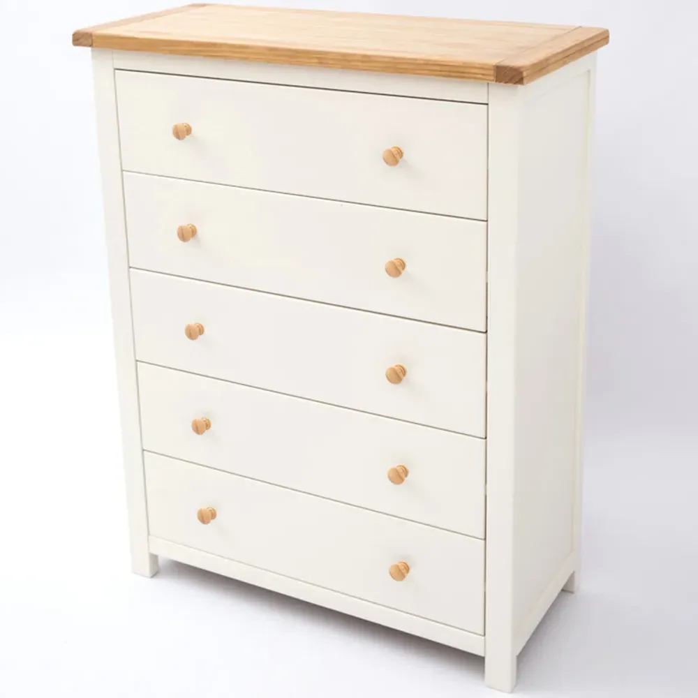 Maggiori 5 Drawer Chest of Drawers - White, Pine Wood