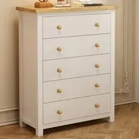 Maggiori 5 Drawer Chest of Drawers - White, Pine Wood