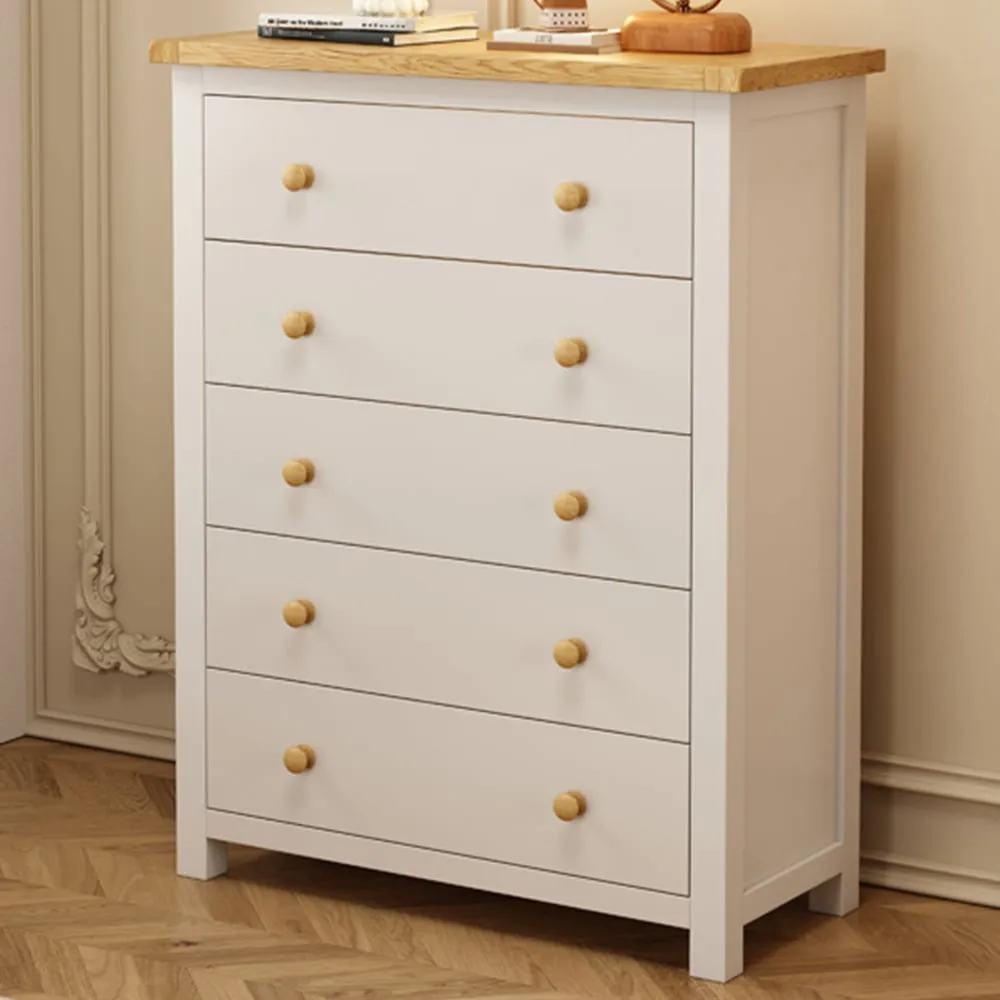 Maggiori 5 Drawer Chest of Drawers - White, Pine Wood image