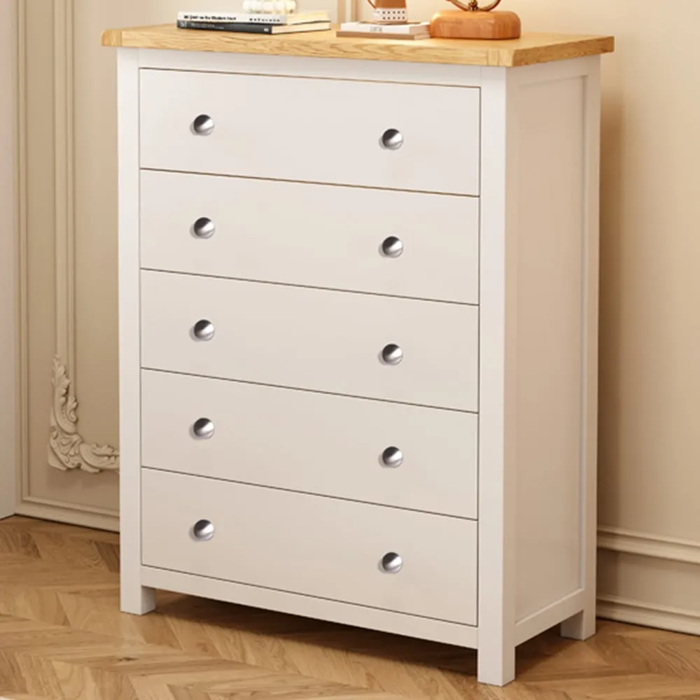 Maggiori 5 Drawer Chest of Drawers - White, Pine image