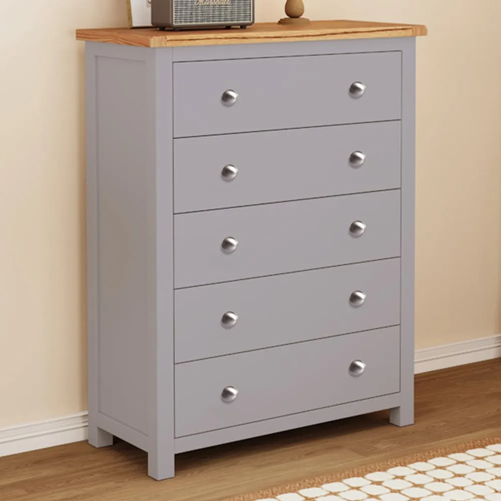 Mirano 5 Drawer Chest of Drawers - Grey
