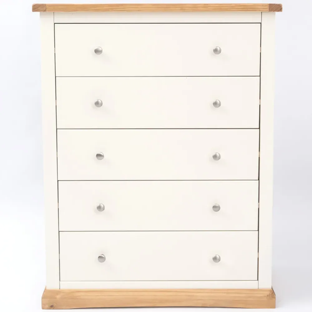 Trevi 5 Drawer Chest of Drawers - White, Pine