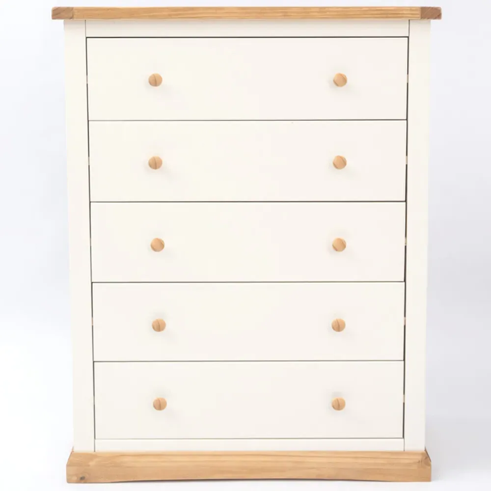 Trevi 5 Drawer Chest of Drawers - White, Pine Wood