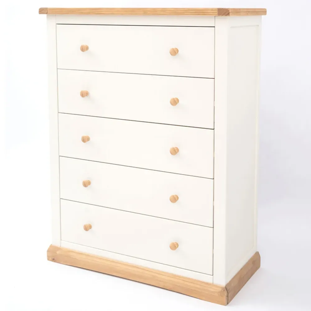 Trevi 5 Drawer Chest of Drawers - White, Pine Wood