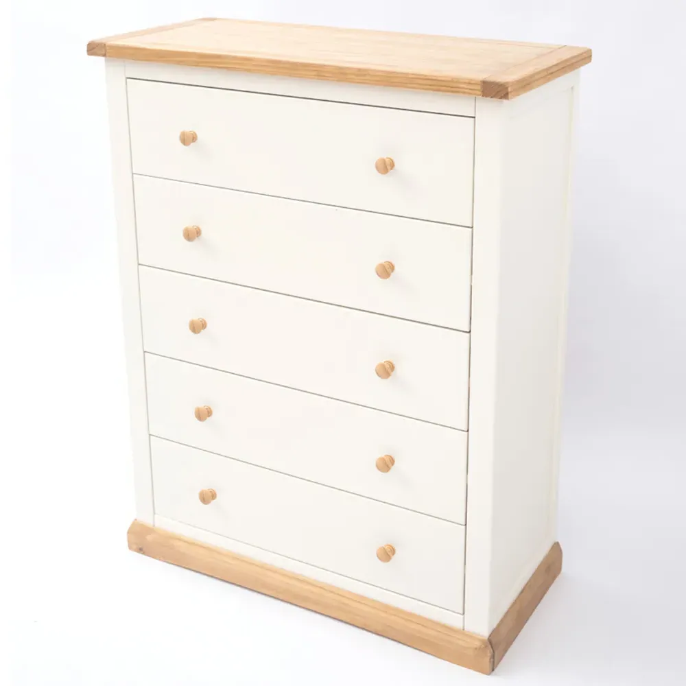 Trevi 5 Drawer Chest of Drawers - White, Pine Wood