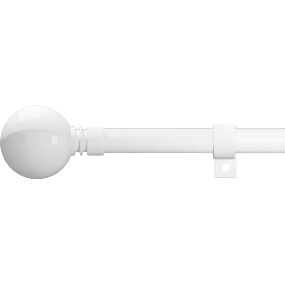 120-220cm Extendable Curtain Pole with Ball Finials - White, Metal