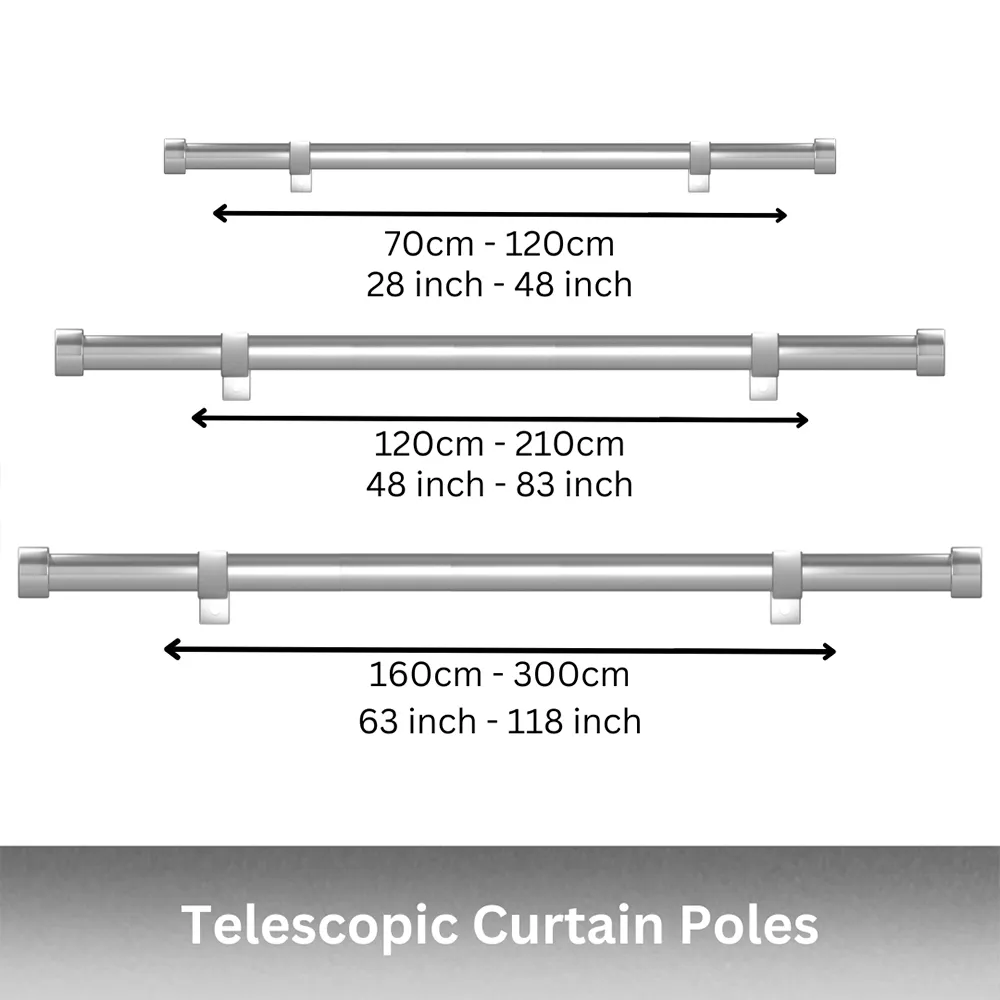 210-400cm Extendable Curtain Pole with Ball Finials - Silver, Metal