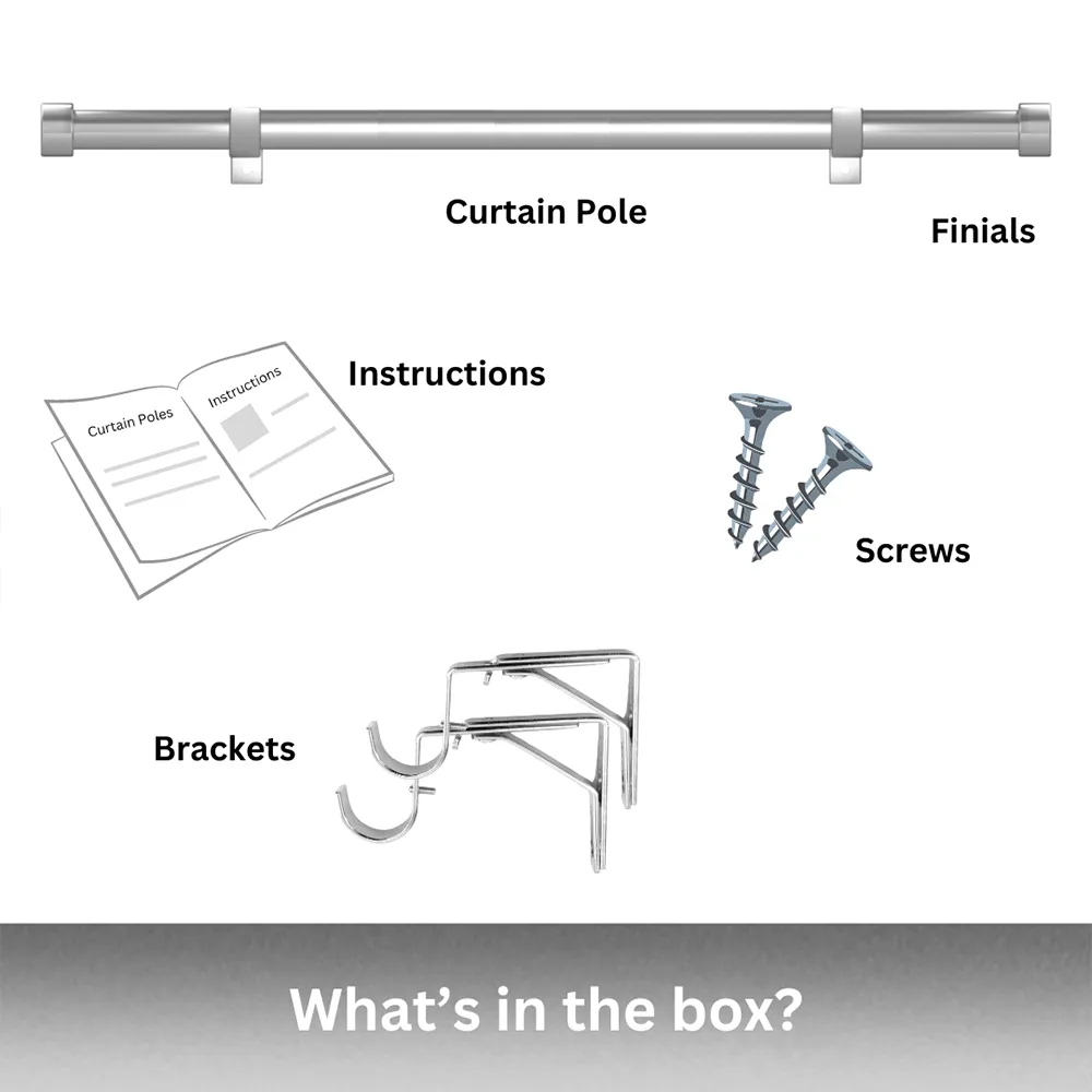 210-400cm Extendable Curtain Pole with Ball Finials - Silver, Metal