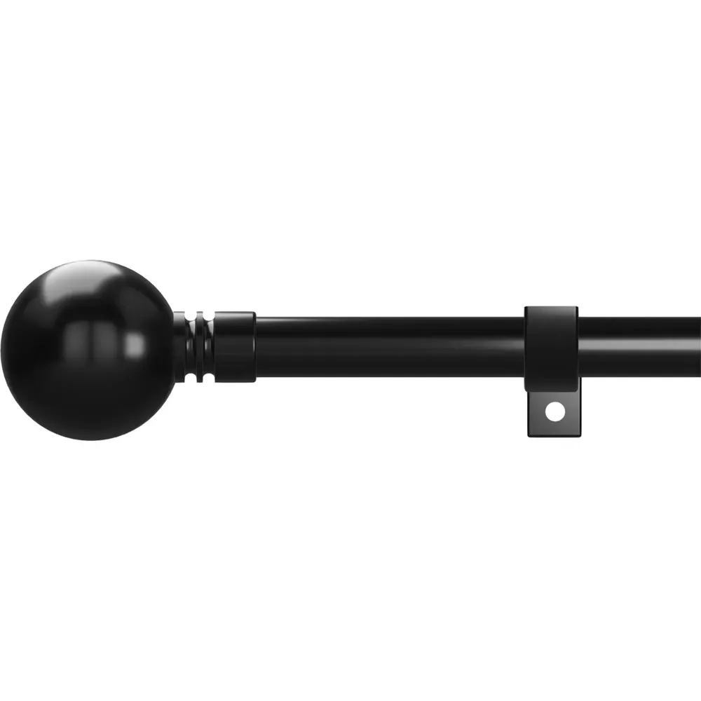 70-120cm Extendable Curtain Pole with Ball Finials - Black, Metal image