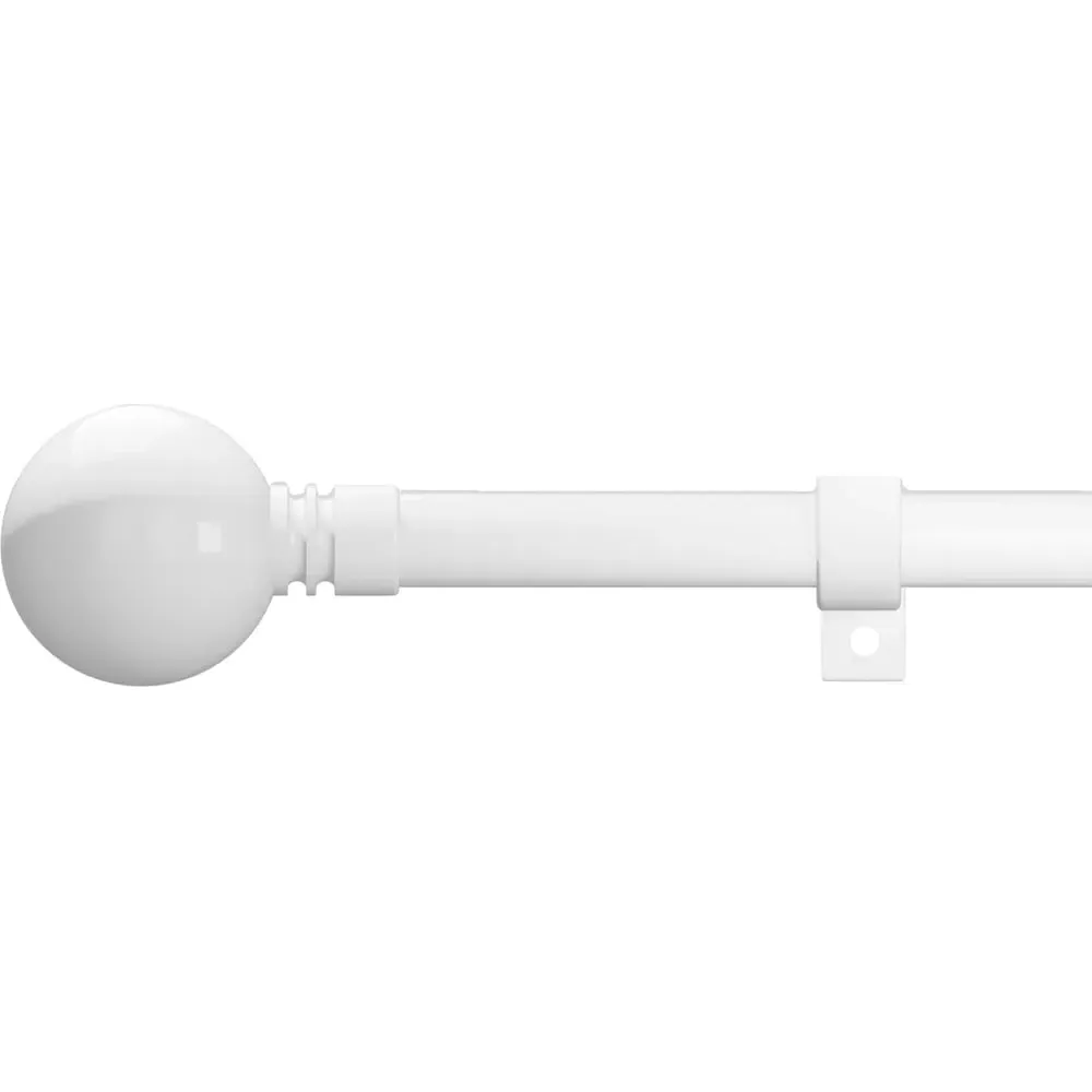 70-120cm Extendable Curtain Pole with Ball Finials - White, Metal