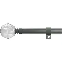 Extendable Metal Eyelet Curtain Pole with Crystal Finials - Grey