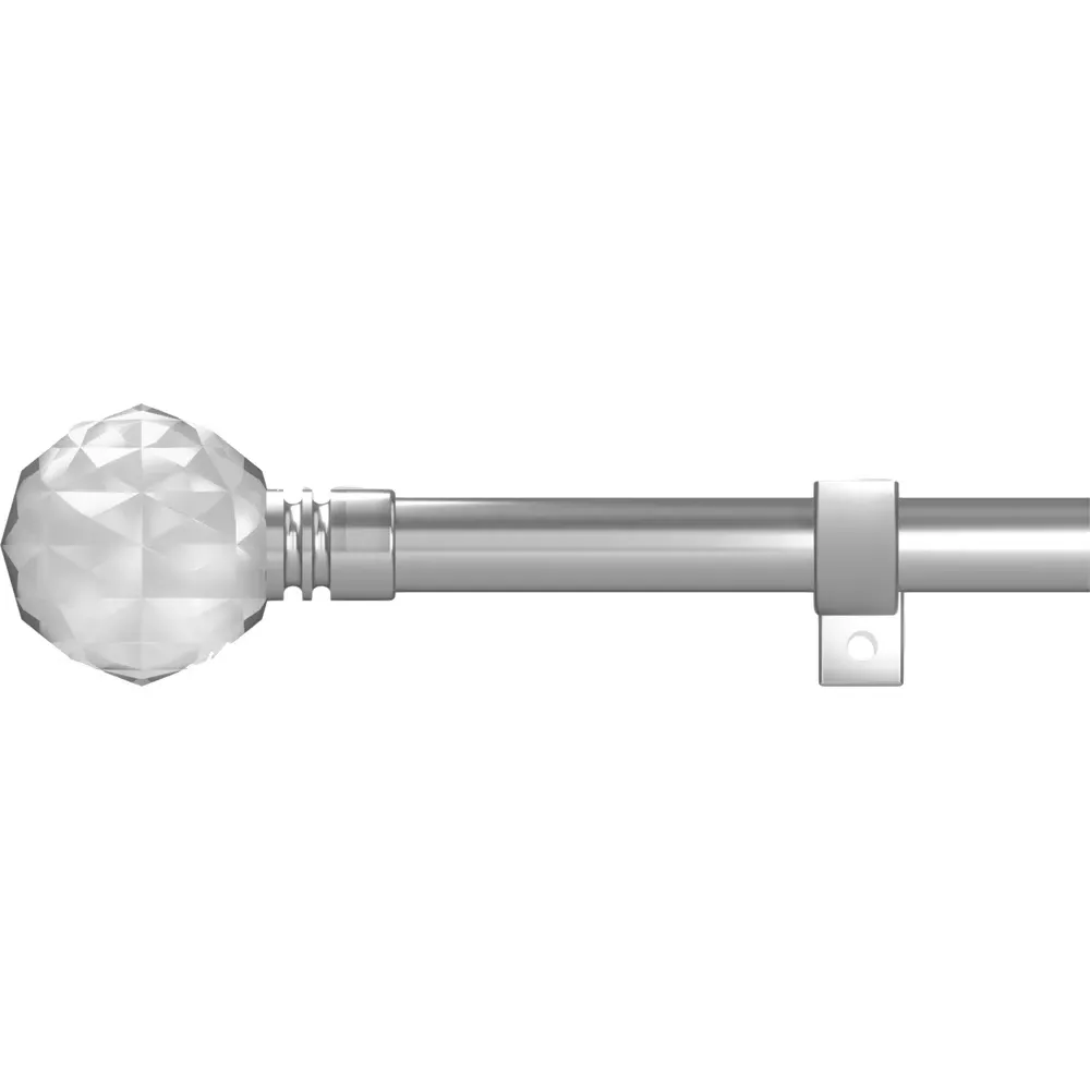 Extendable Metal Eyelet Curtain Pole with Crystal Finials - Silver