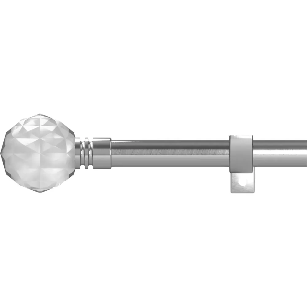Extendable Metal Eyelet Curtain Pole with Crystal Finials - Silver
