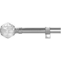 Extendable Metal Eyelet Curtain Pole with Crystal Finials - Silver