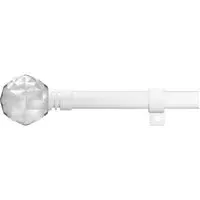 Extendable Metal Eyelet Curtain Pole with Crystal Finials - White